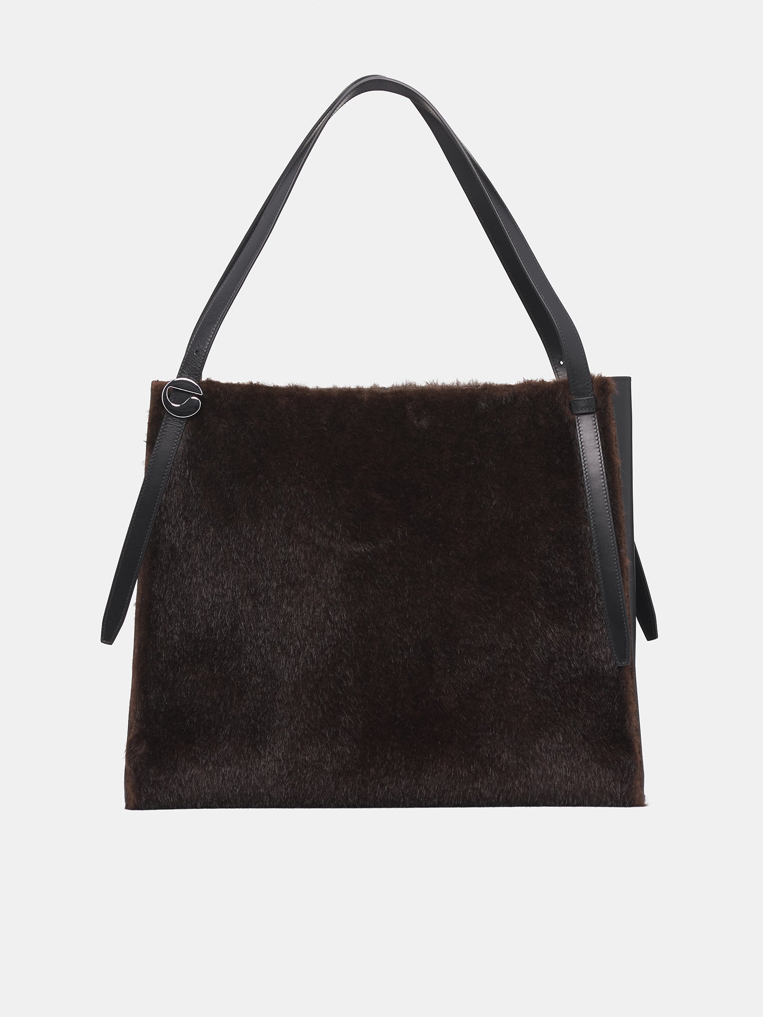 Brown Leather Fur Square Tote (COPBA77F9015B-BROWN)