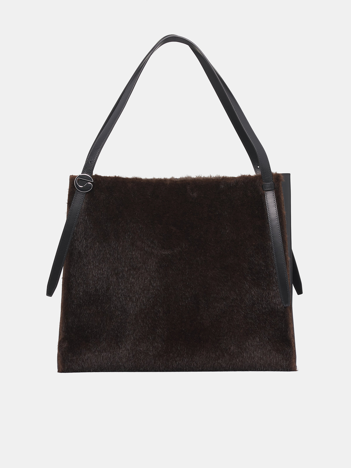 Brown Leather Fur Square Tote (COPBA77F9015B-BROWN)