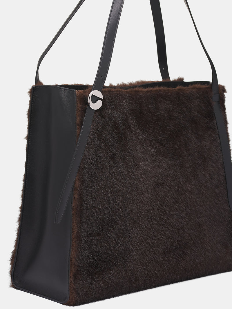 Brown Leather Fur Square Tote (COPBA77F9015B-BROWN)