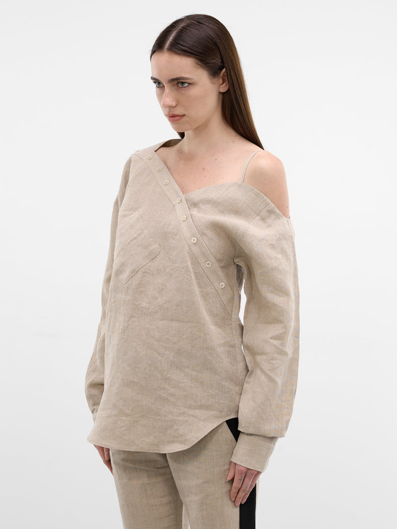Beige Linen Asymmetric Shirt (COPCH52F2060-BEIGE)