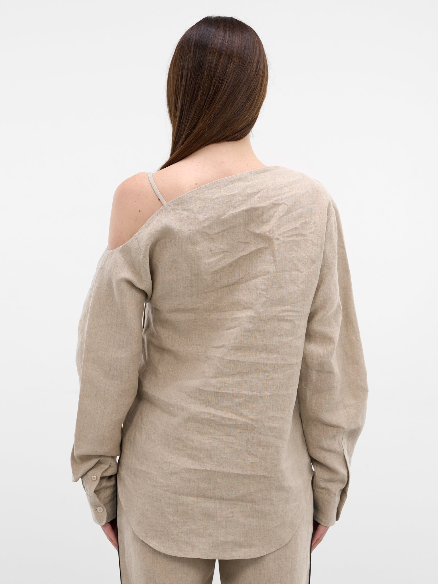 Beige Linen Asymmetric Shirt (COPCH52F2060-BEIGE)