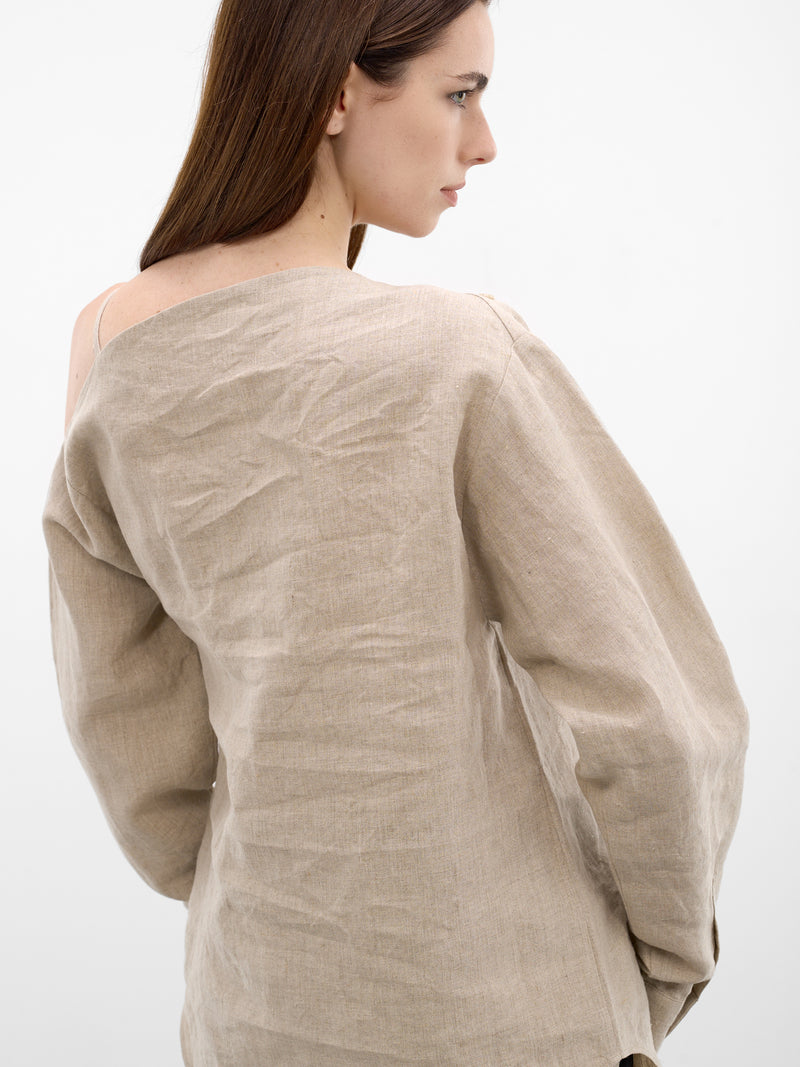 Beige Linen Asymmetric Shirt (COPCH52F2060-BEIGE)