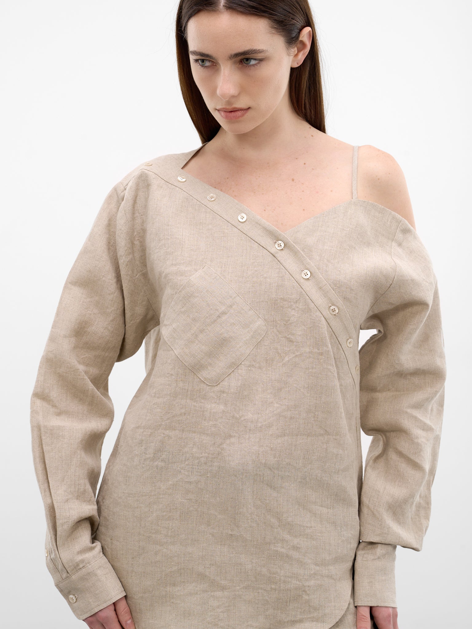 Beige Linen Asymmetric Shirt (COPCH52F2060-BEIGE)