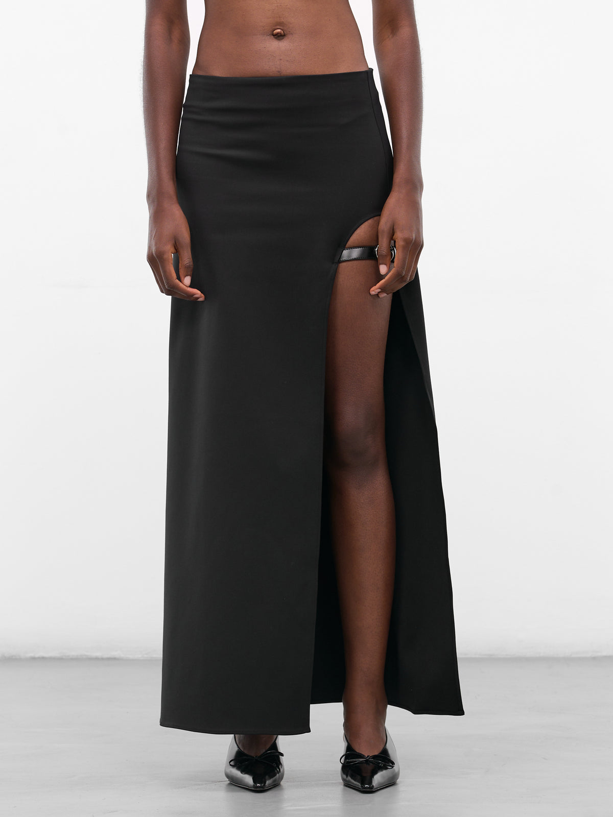 Black Belted Slit Maxi Dress (COPJ100F2043-BLACK)