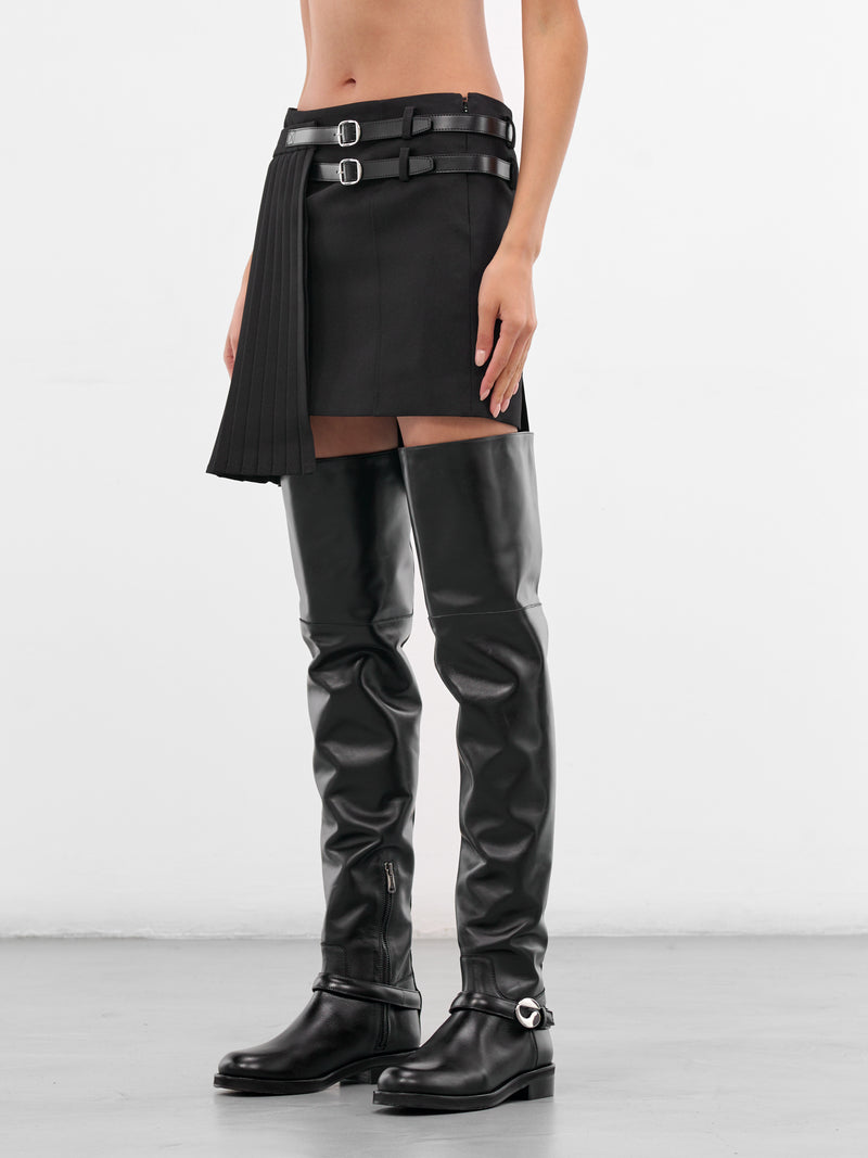 Black Pleated Uniform Mini Skirt (COPJ103F3004-BLACK)