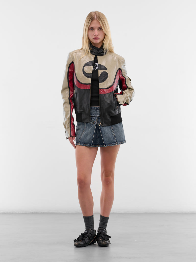 Contrast Logo Moto Leather Jacket (COPOW45F6073-MULTICOLOR)