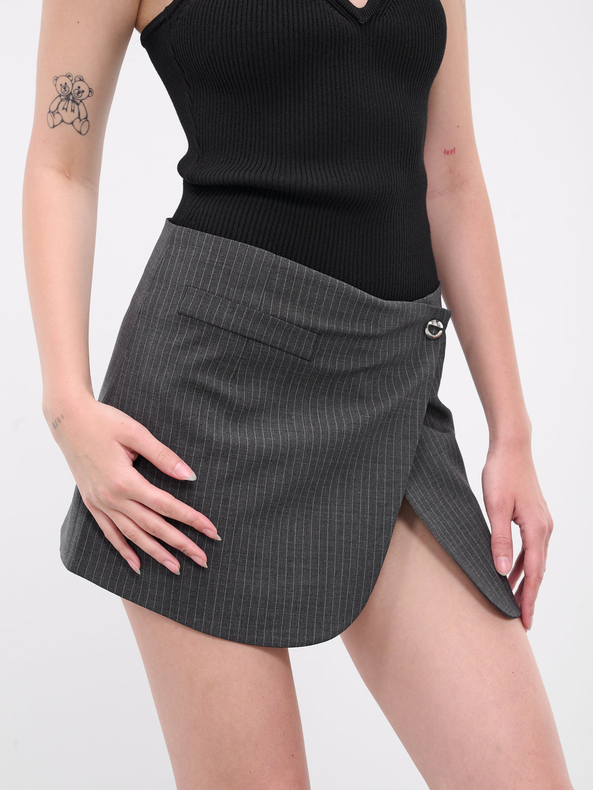 Pinstripe Wrap Mini Skirt (COPJ24140-GREY)