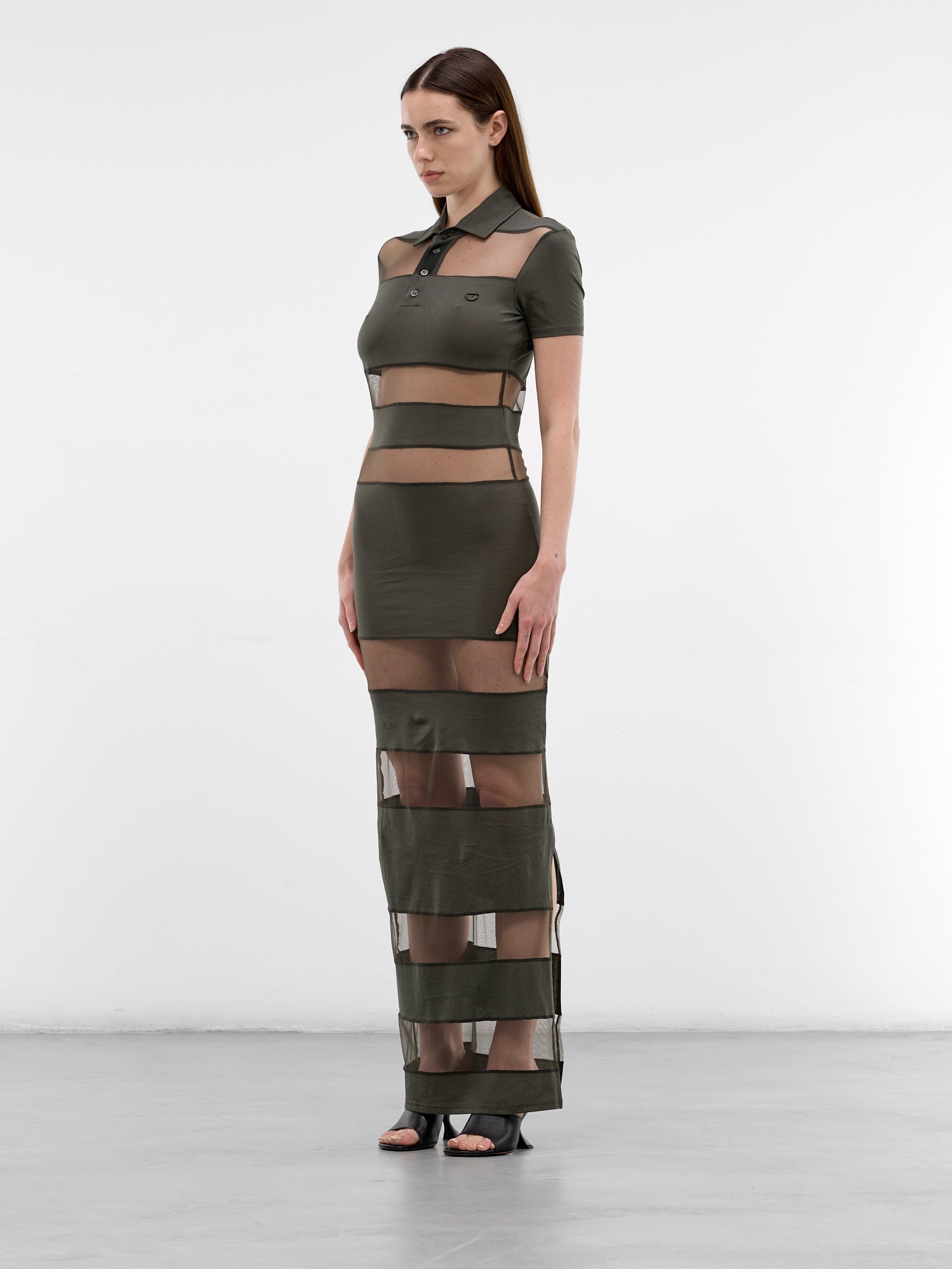 Green Sheer Panel Polo Dress (COPJS114F5028-GREEN)