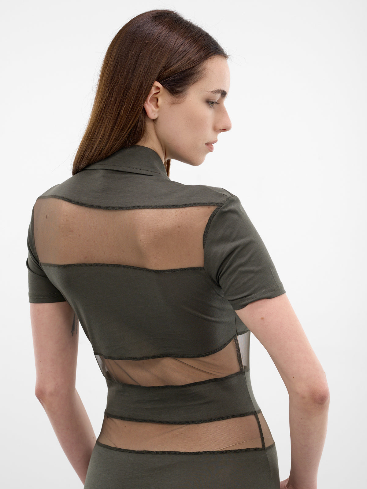 Green Sheer Panel Polo Dress (COPJS114F5028-GREEN)