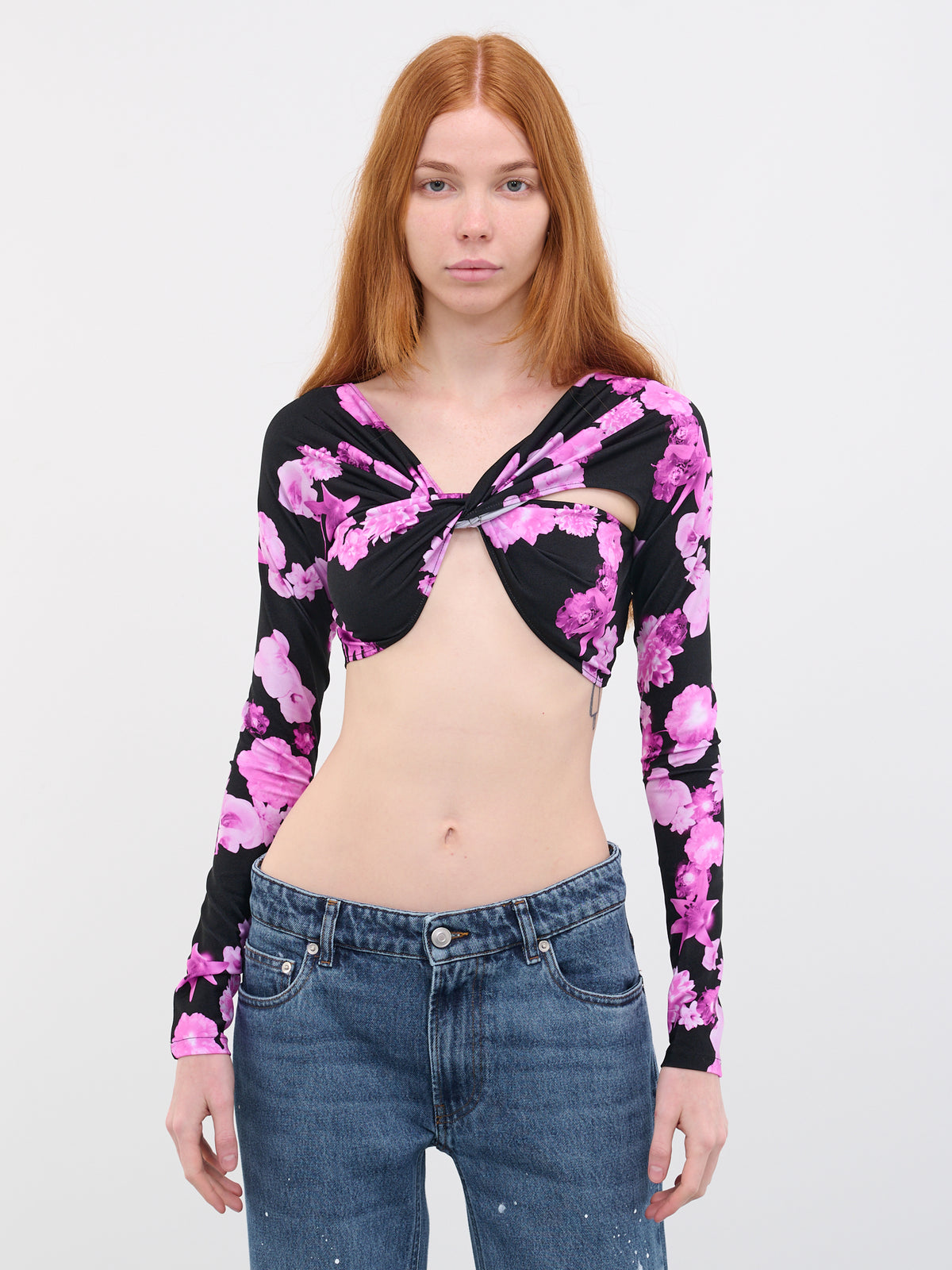 Floral Draped Top (COPJS38544-PINK-BLACK)