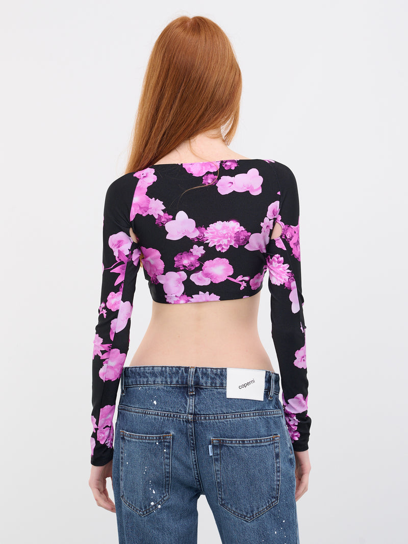 Floral Draped Top (COPJS38544-PINK-BLACK)