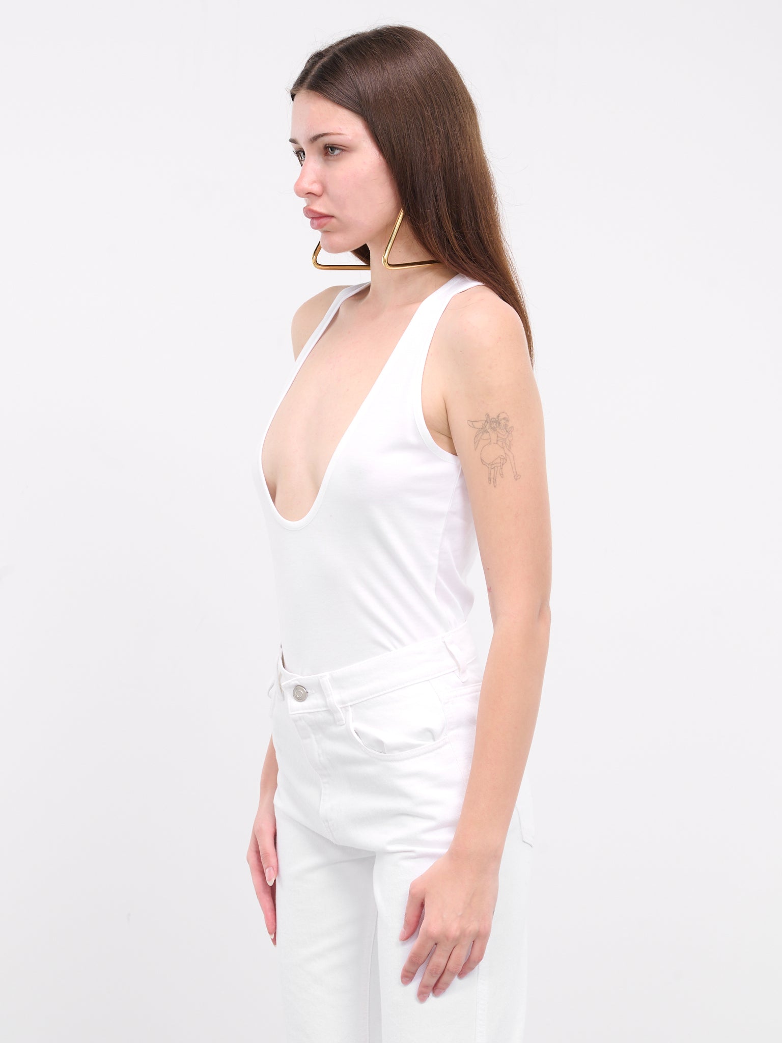 Plunged Neck Tank Top (COPJS76571-WHITE)