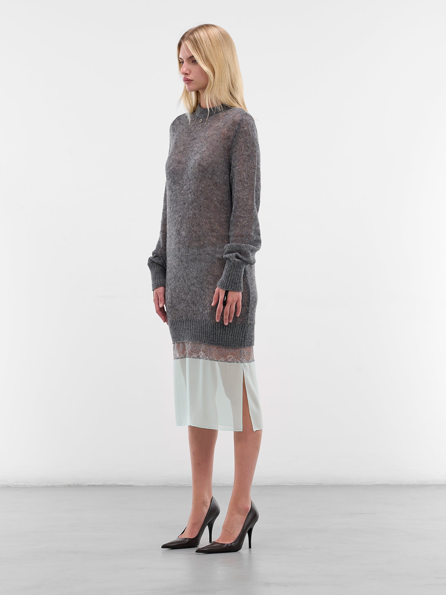 contrast knit midi dress Gray Contrast Knit Midi Dress (COPML172Y100-GREY)