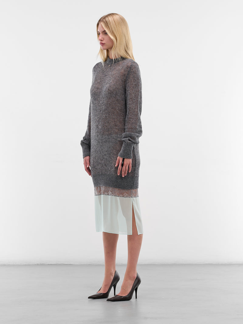 Gray Contrast Knit Midi Dress (COPML172Y100-GREY)