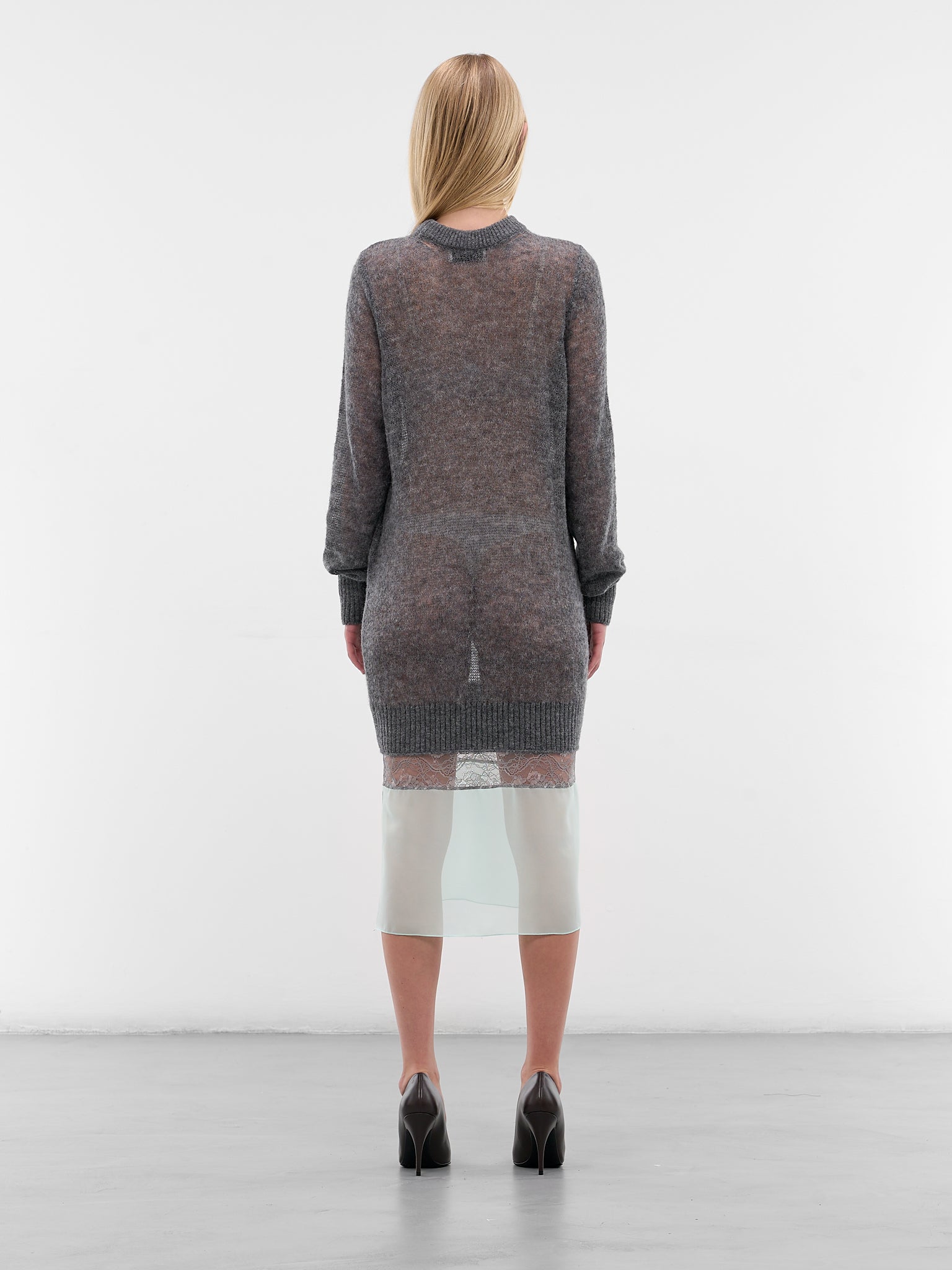 Gray Contrast Knit Midi Dress (COPML172Y100-GREY)