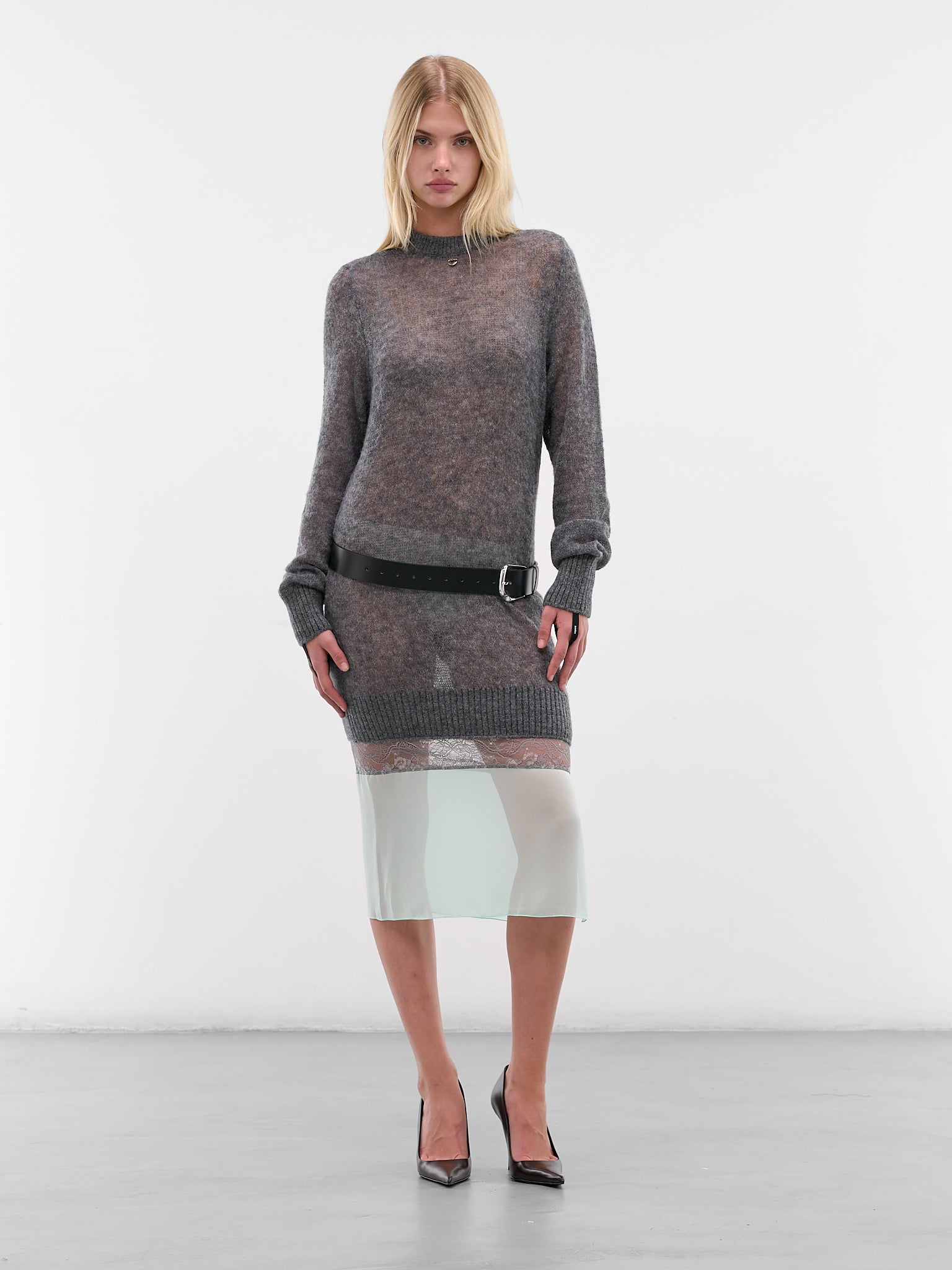 Gray Contrast Knit Midi Dress (COPML172Y100-GREY)