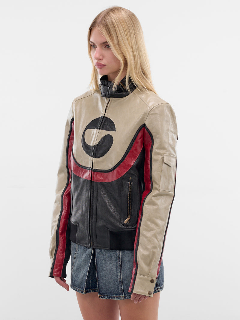 Contrast Logo Moto Leather Jacket (COPOW45F6073-MULTICOLOR)