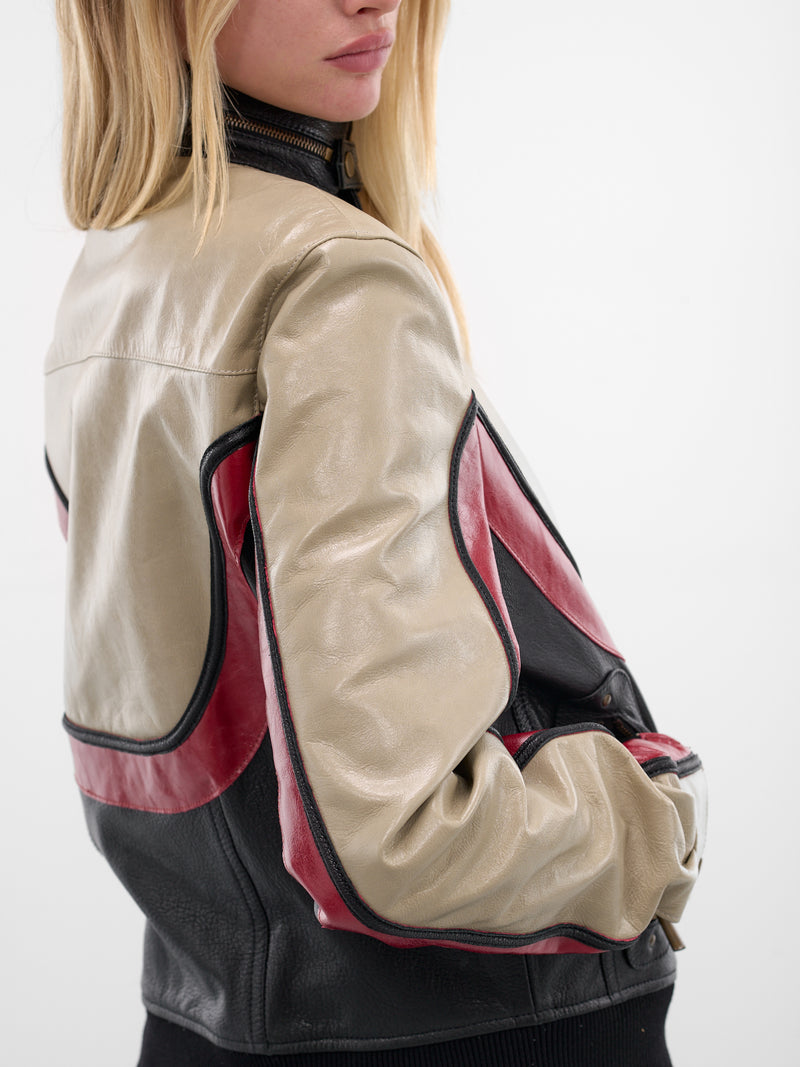 Contrast Logo Moto Leather Jacket (COPOW45F6073-MULTICOLOR)
