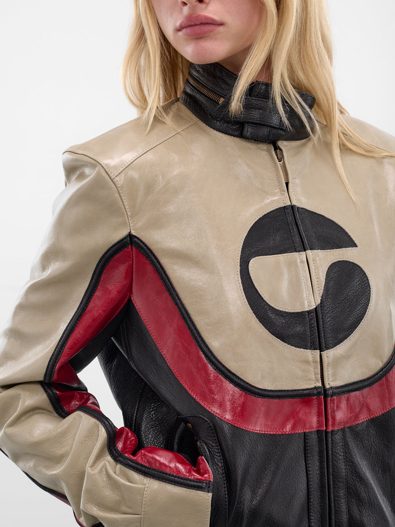 Contrast Logo Moto Leather Jacket (COPOW45F6073-MULTICOLOR)