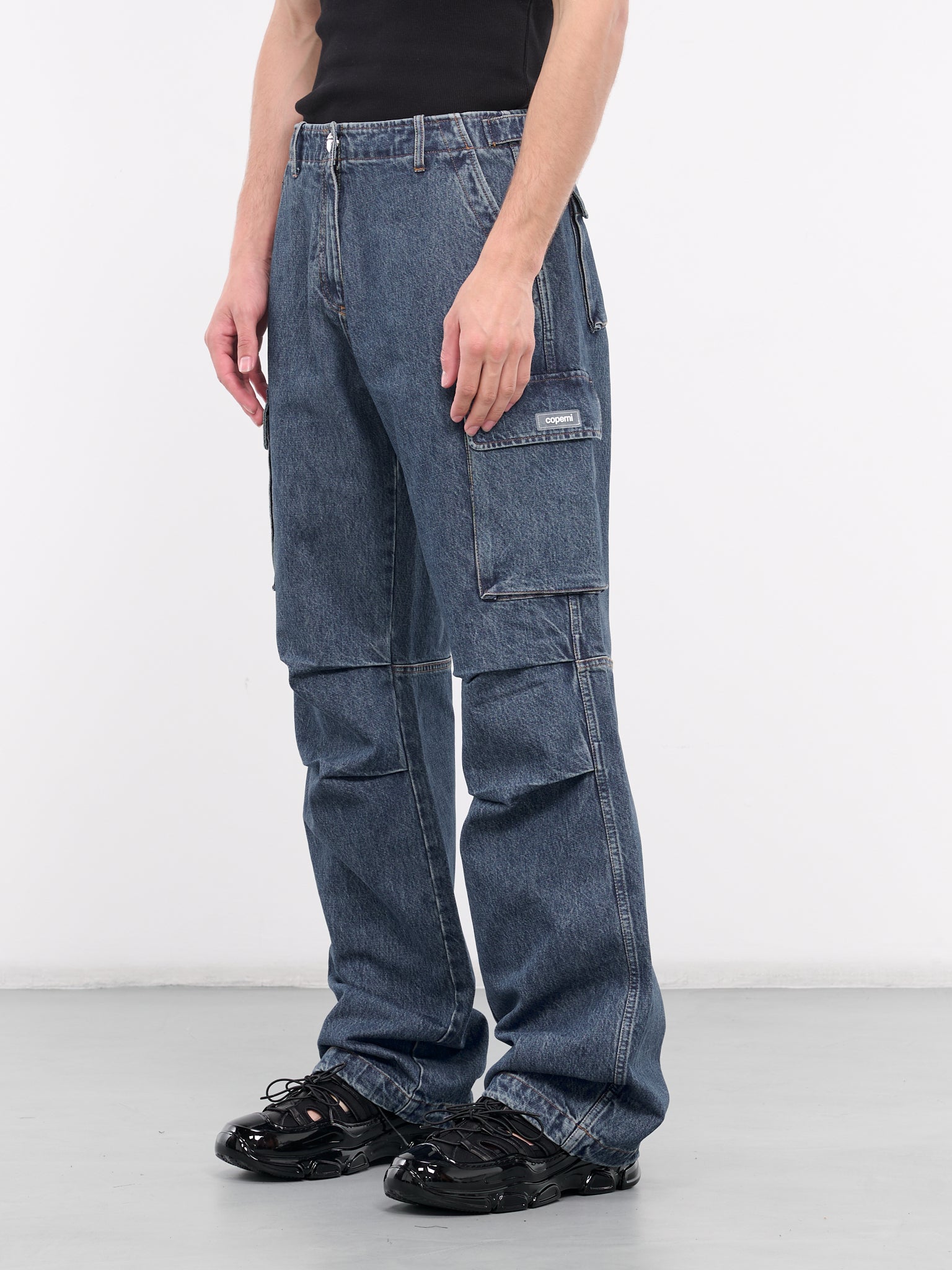 Wide Leg Denim Cargo Pants (COPP40252-BLUE)