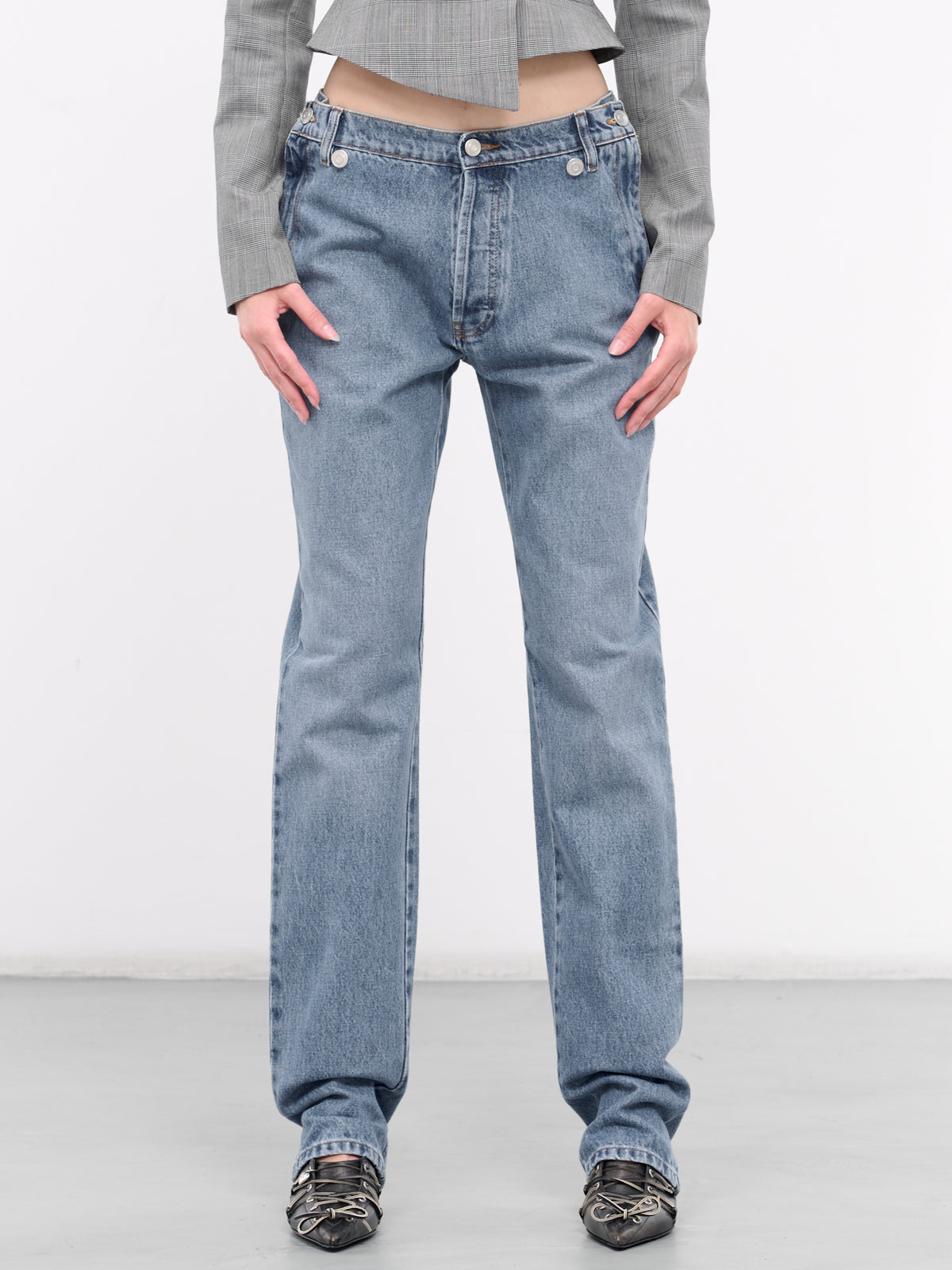 Open Hip Straight Jeans (COPP67202-WASHED-BLUE)