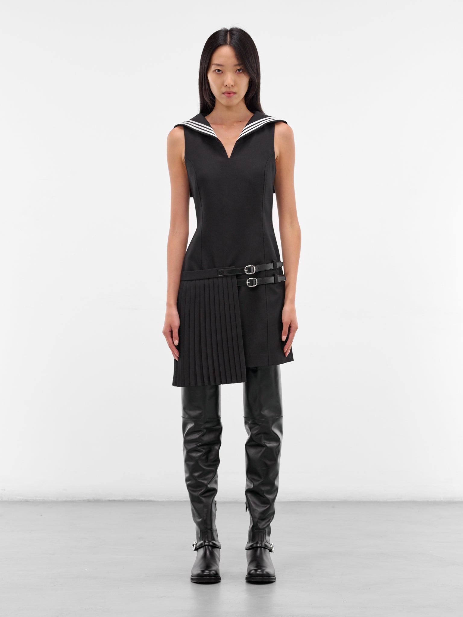 Black Pleated Uniform Mini Dress (COPR222F3004-BLACK)