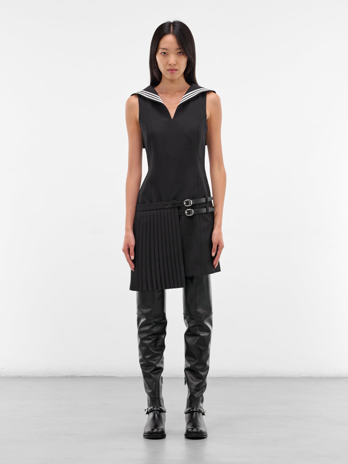 Black Pleated Uniform Mini Dress (COPR222F3004-BLACK)