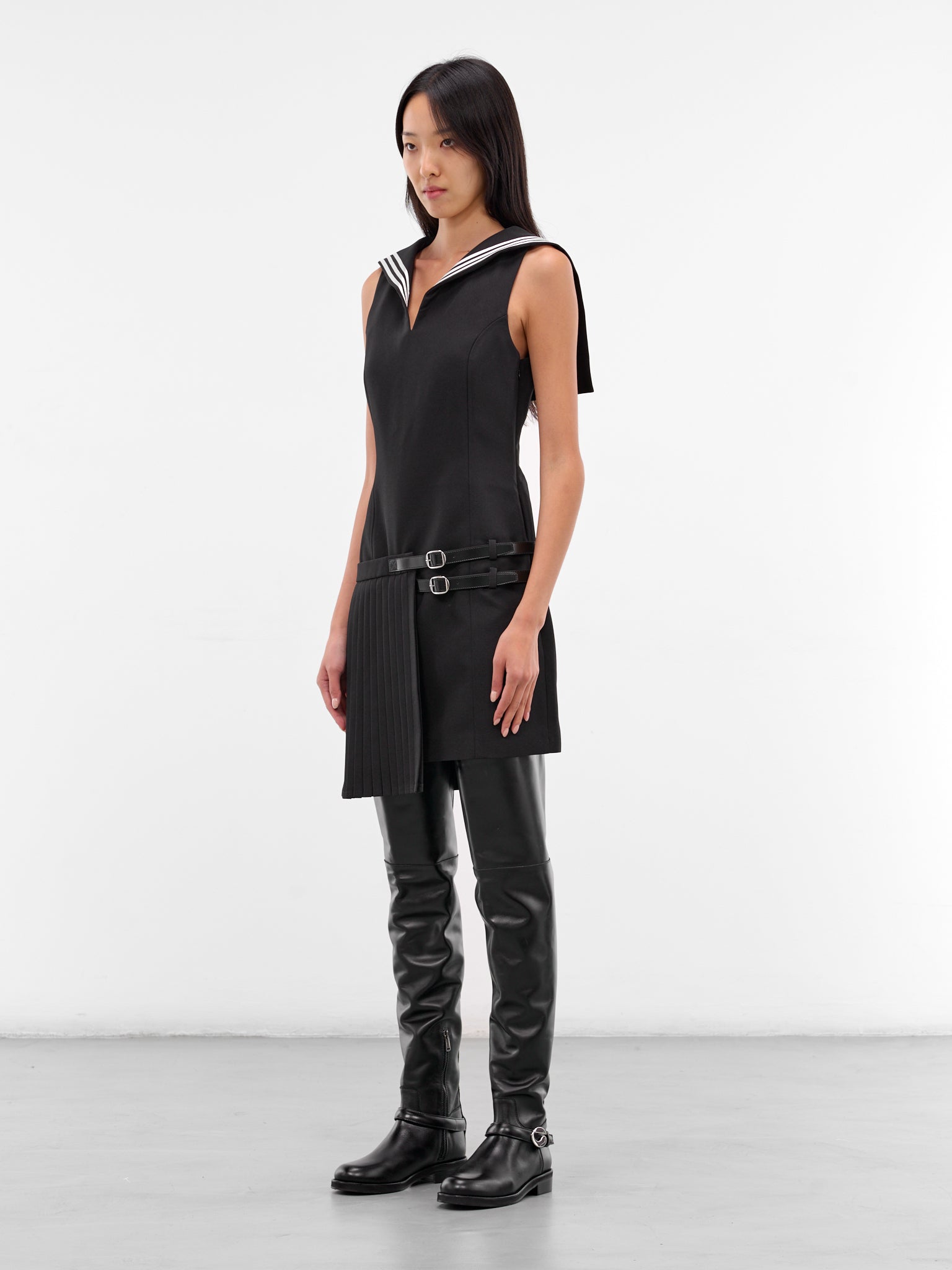 Black Pleated Uniform Mini Dress (COPR222F3004-BLACK)