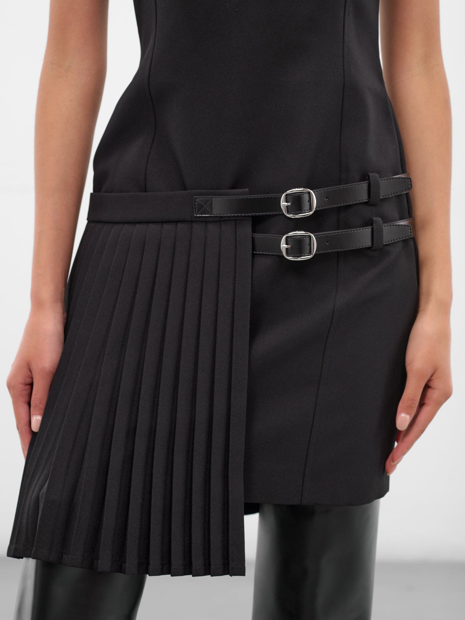 Black Pleated Uniform Mini Dress (COPR222F3004-BLACK)