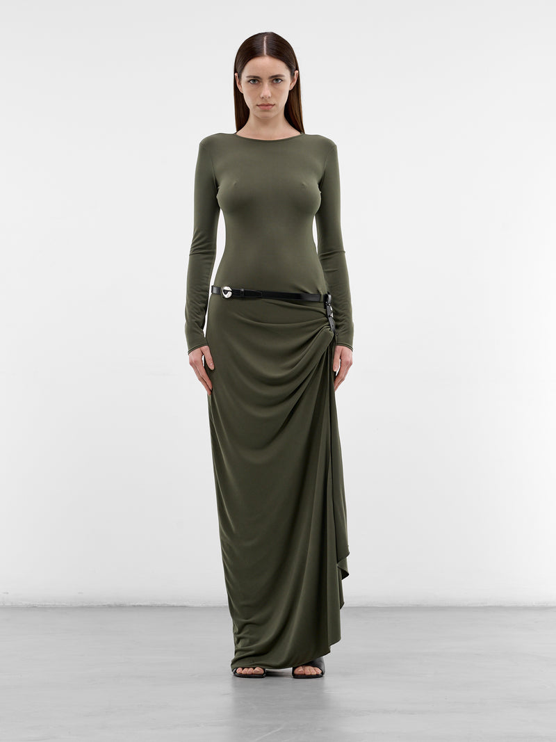 Green Suspended Jersey Belted Dress (COPR223F5022-GREEN)