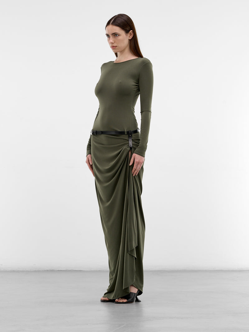 Green Suspended Jersey Belted Dress (COPR223F5022-GREEN)