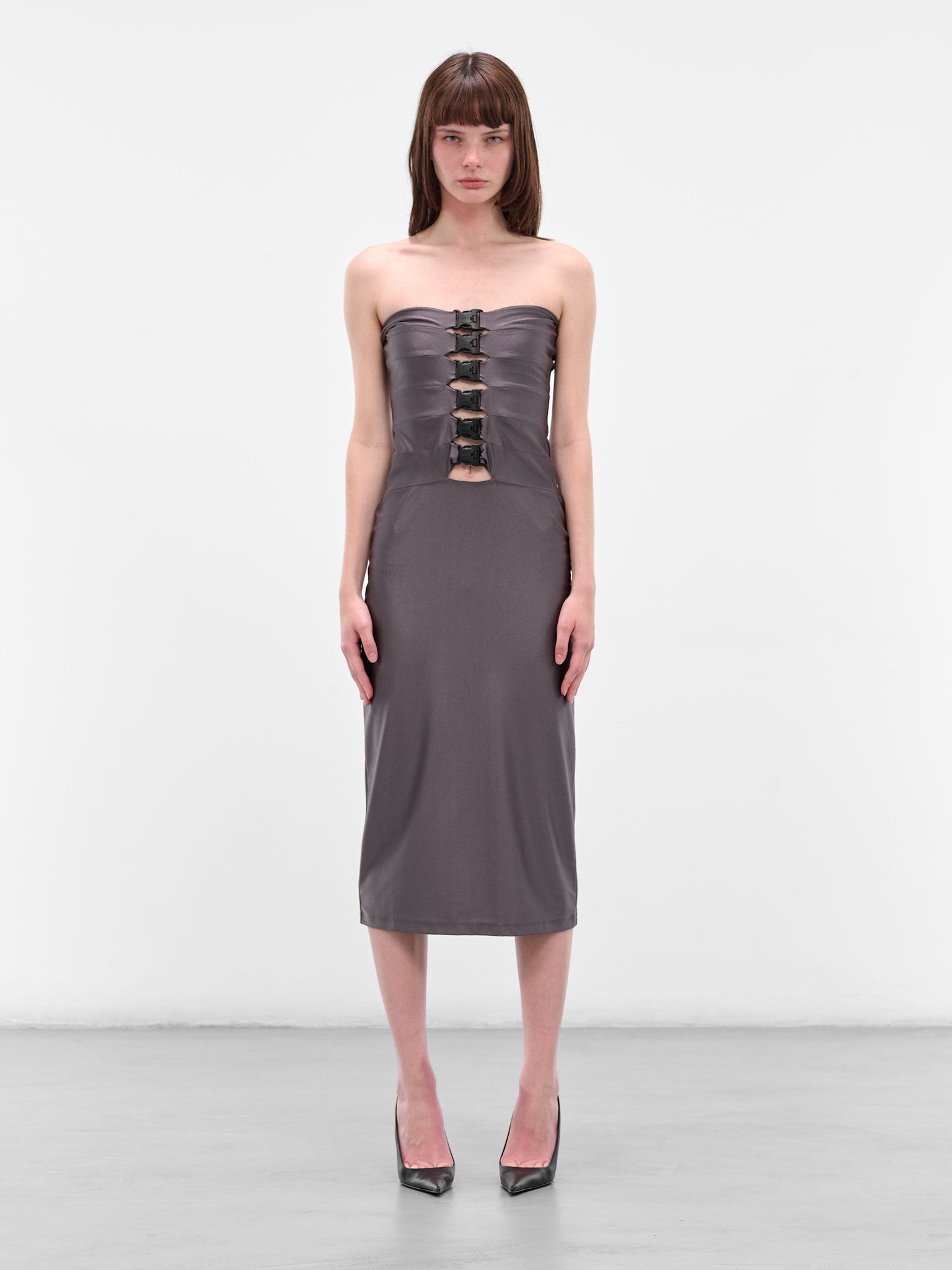 Gray Multi Buckle Midi Dress (COPR231F5001-GREY)