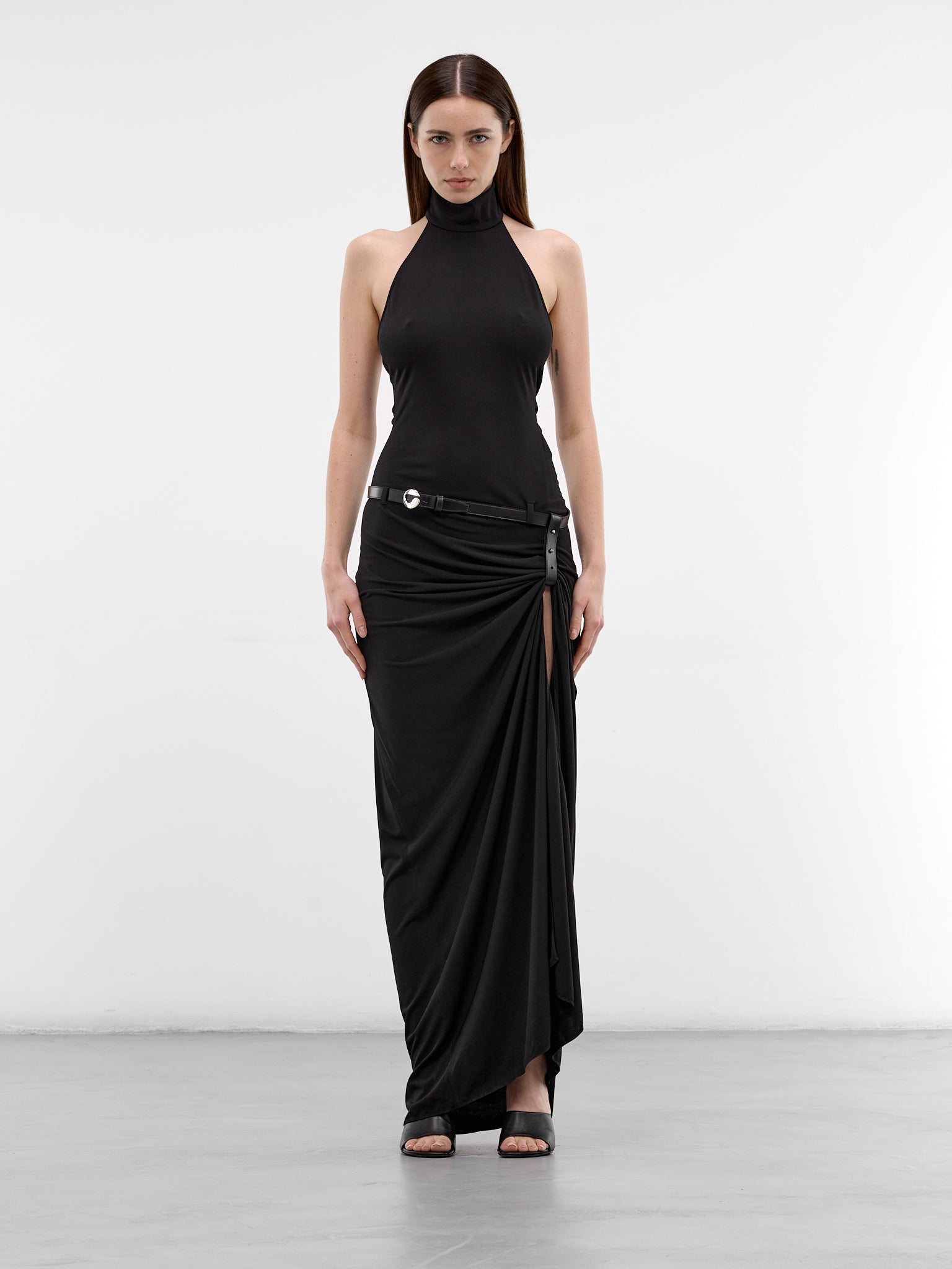 Black Suspended Halter Belted Gown (COPR238F5022-BLACK)