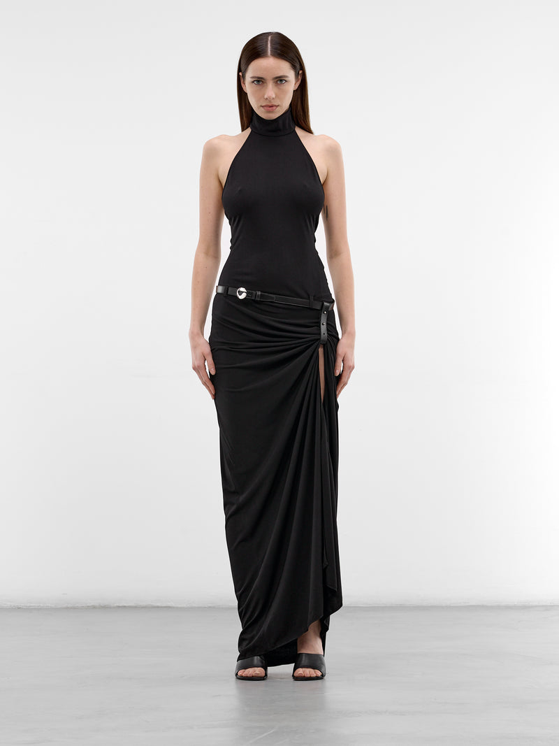 Black Suspended Halter Belted Gown (COPR238F5022-BLACK)