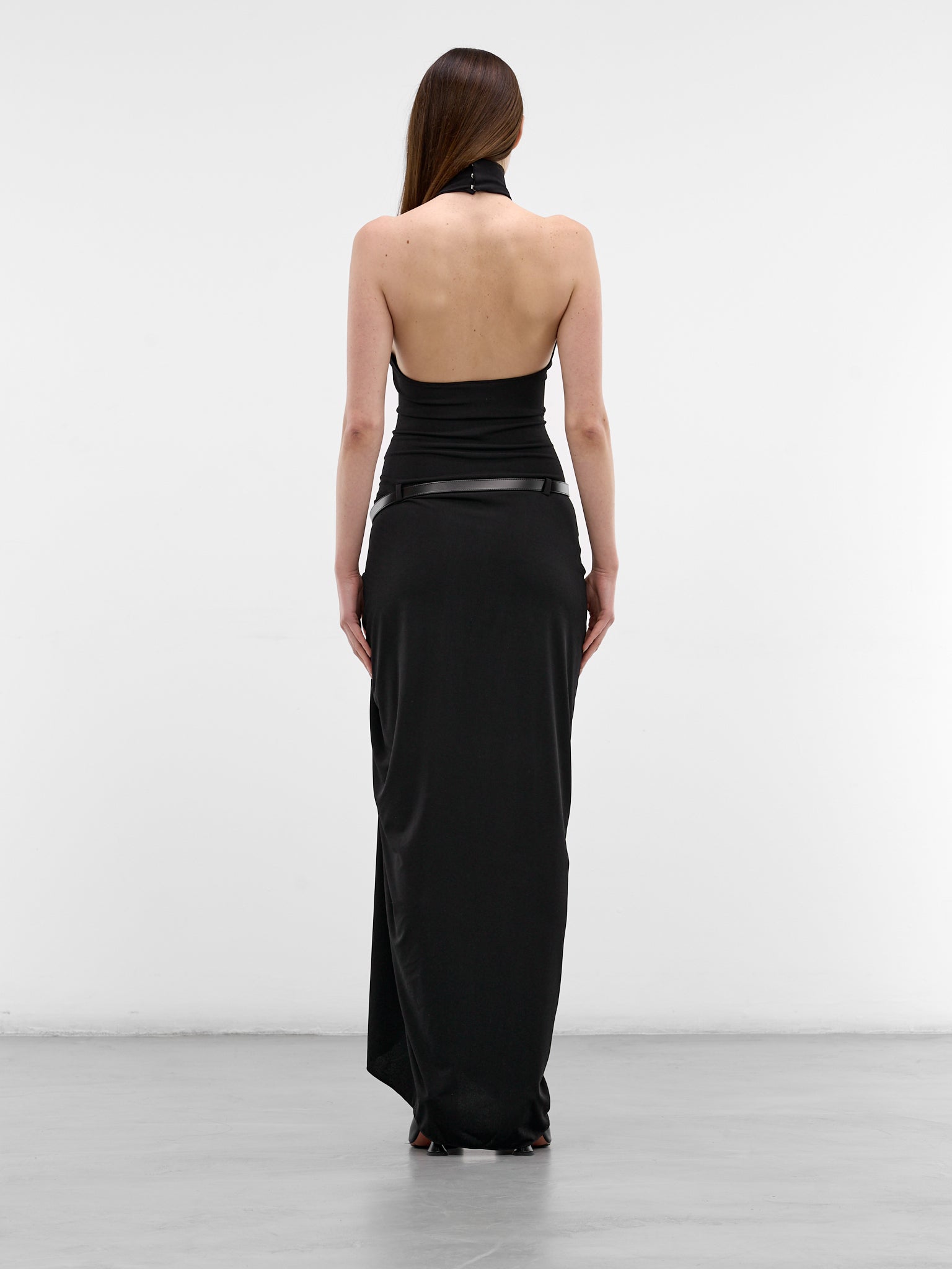 Black Suspended Halter Belted Gown (COPR238F5022-BLACK)