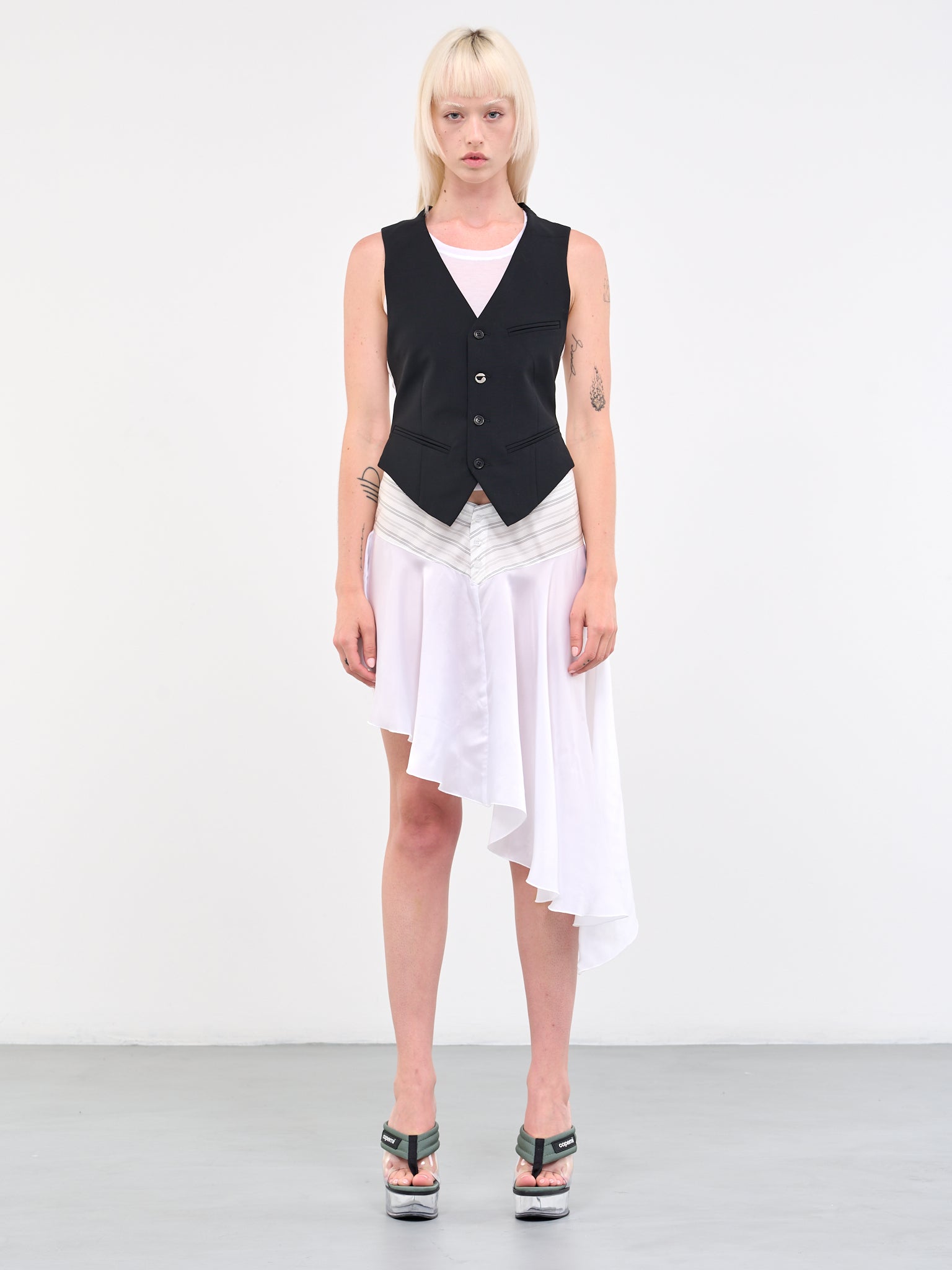 Tailored Vest Dress (COPR60106-BLIV-BLACK-IVORY)