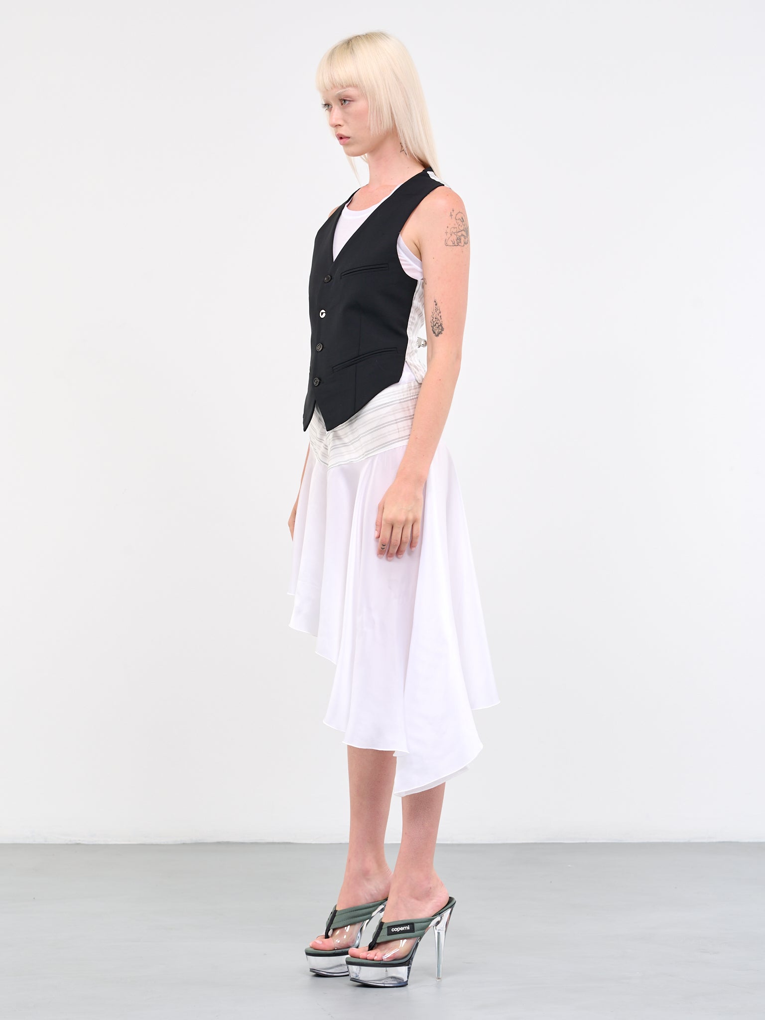 Tailored Vest Dress (COPR60106-BLIV-BLACK-IVORY)
