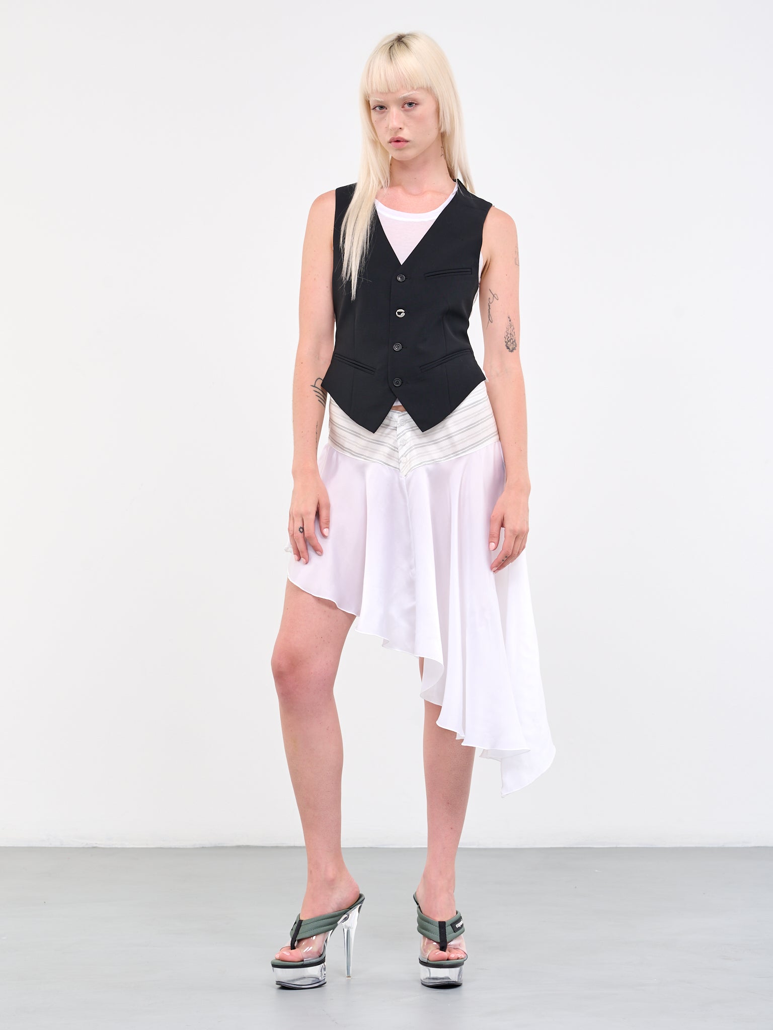 Tailored Vest Dress (COPR60106-BLIV-BLACK-IVORY)