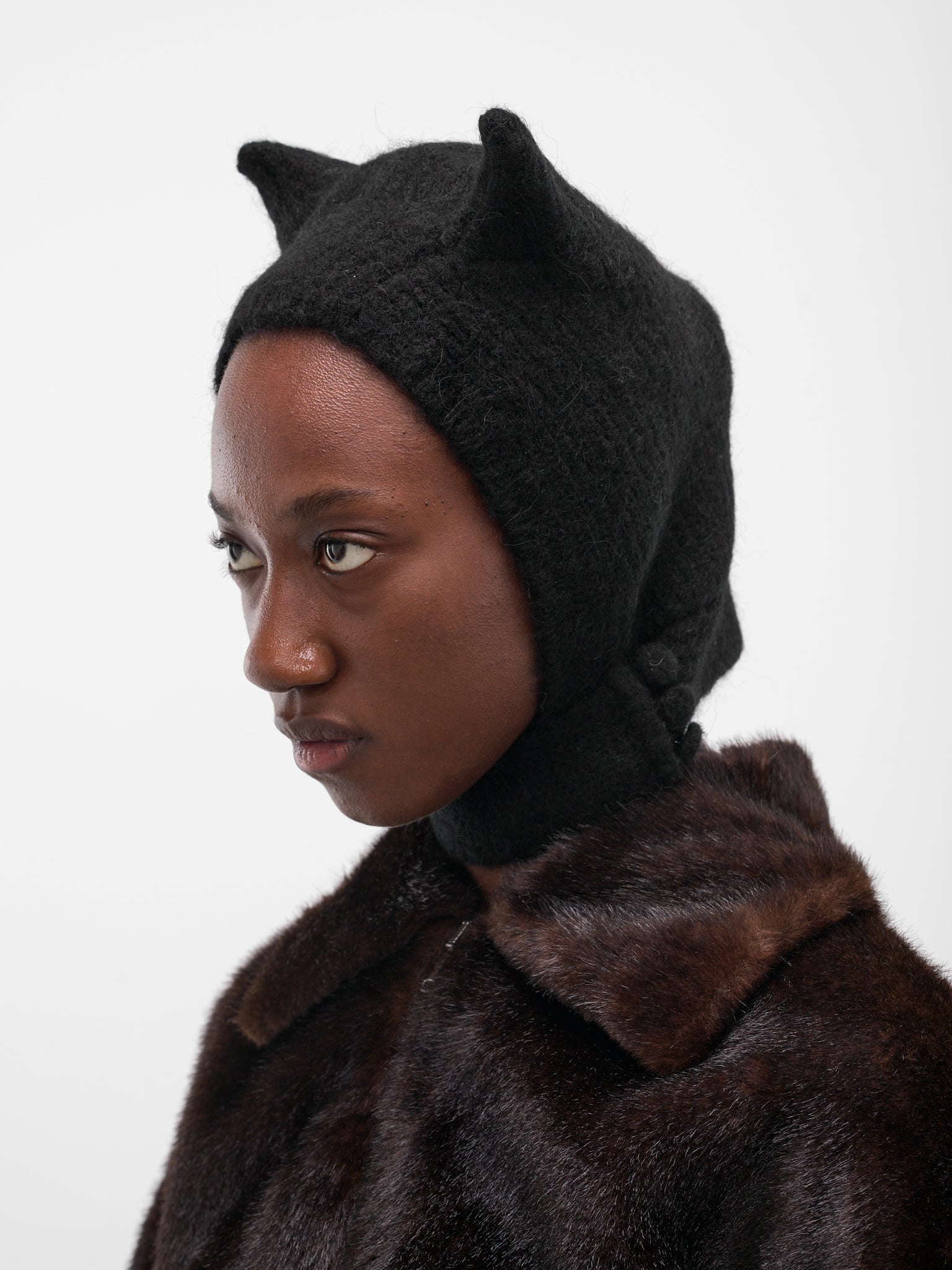 Black Horned Knit Beanie (COPSA06Y3005-BLACK)