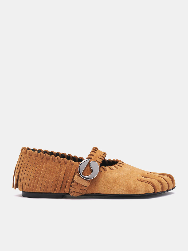 Suede Fringe Five-Toe Ballet Flat (COPSH83F6049-BROWN)