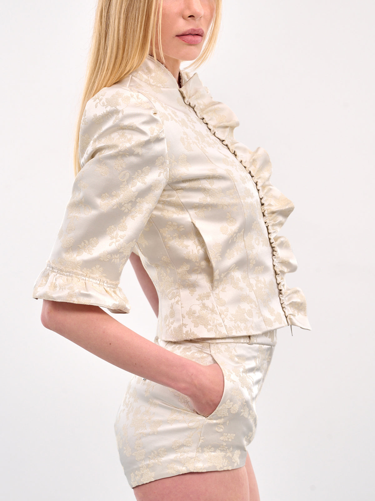 Jacquard Pleated Jacket (COPV77F2033-BEIGE)