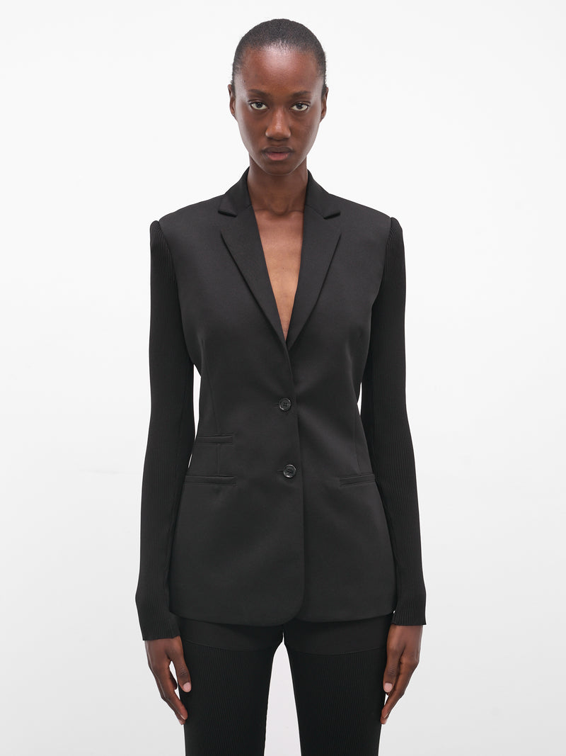 Black Rib-Knit Sleeve Blazer (COPV82F3004-BLACK)