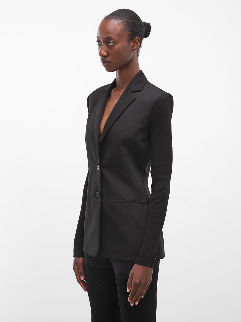 Black Rib-Knit Sleeve Blazer (COPV82F3004-BLACK)