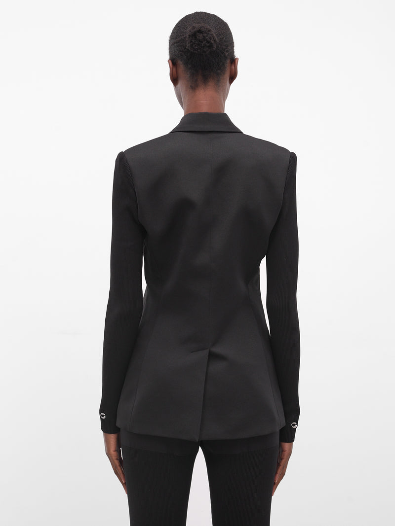 Black Rib-Knit Sleeve Blazer (COPV82F3004-BLACK)