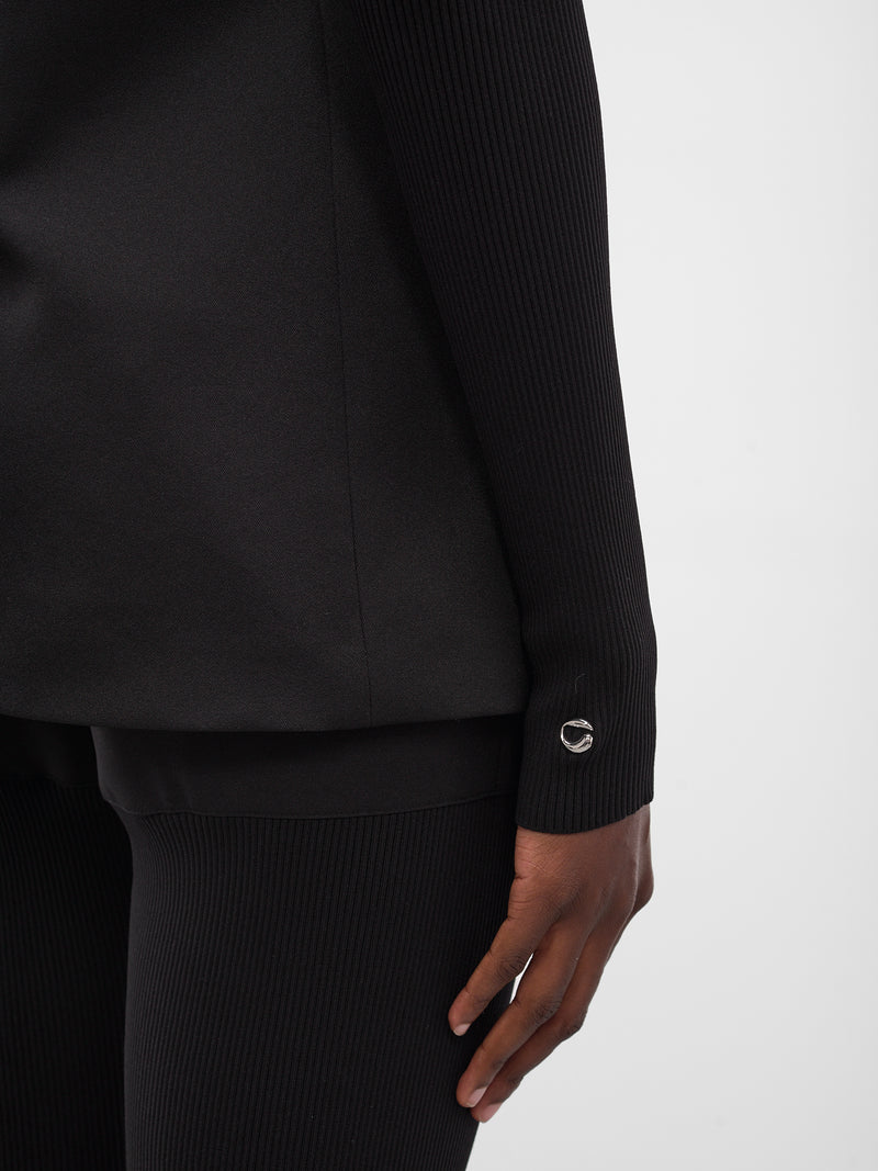 Black Rib-Knit Sleeve Blazer (COPV82F3004-BLACK)