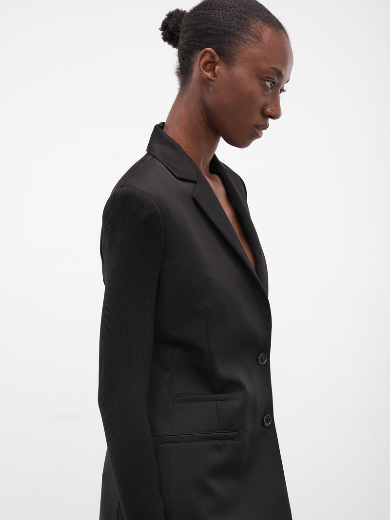 Black Rib-Knit Sleeve Blazer (COPV82F3004-BLACK)