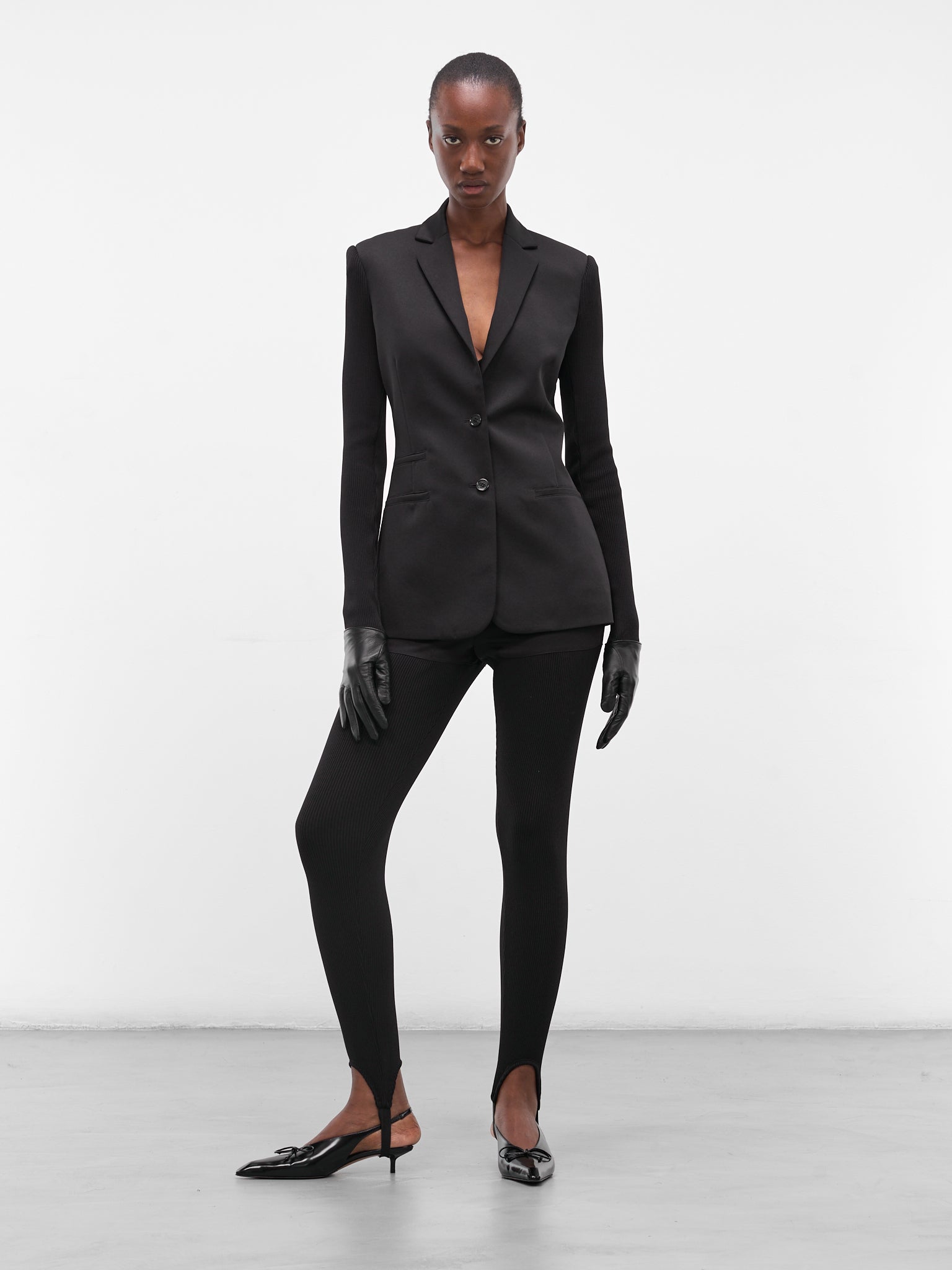 Black Rib-Knit Sleeve Blazer (COPV82F3004-BLACK)