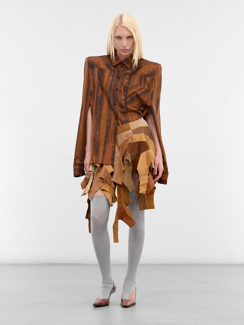 Suzy Brown Patchwork Leather Skirt (SUZY-LEATHER-LIGHT-BROWN)