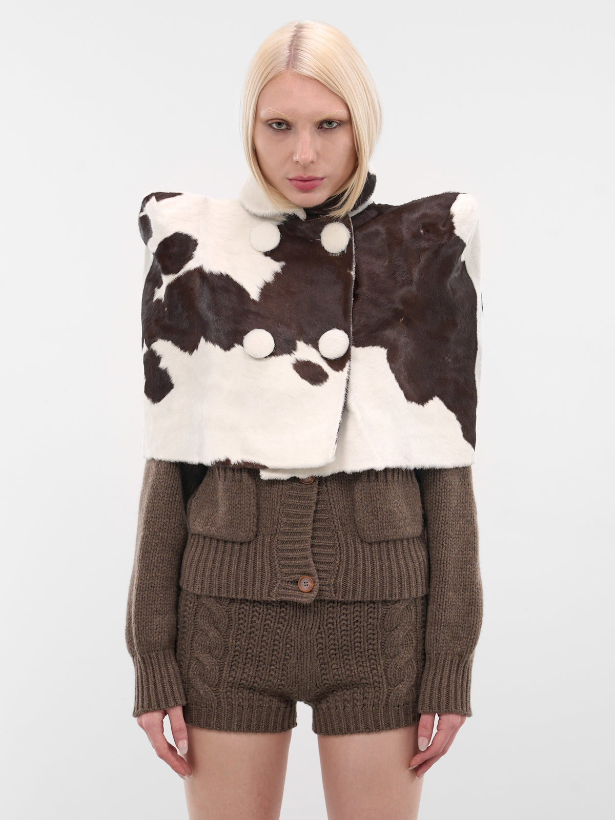 Brown Cow Print Leather Poncho (COW-PONCHO-BROWN)
