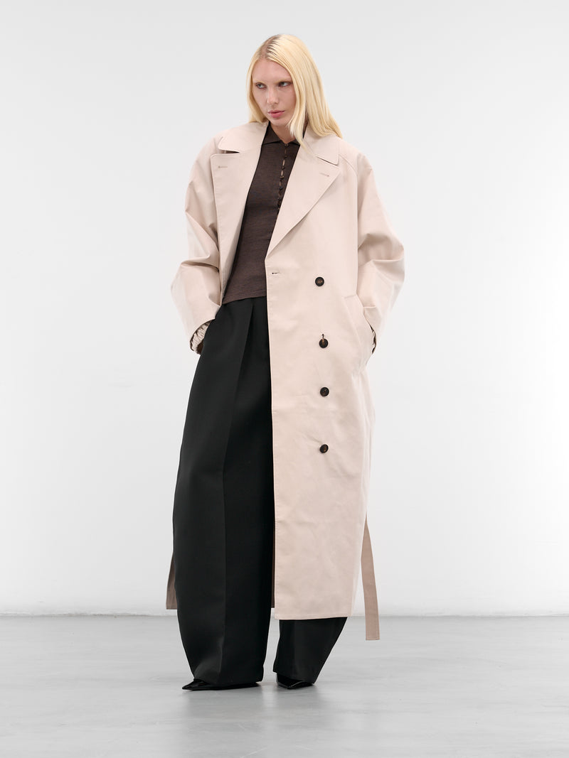 White Gabardine Trapezi Trench Coat (COW00102AW00644-OFF-WHITE)